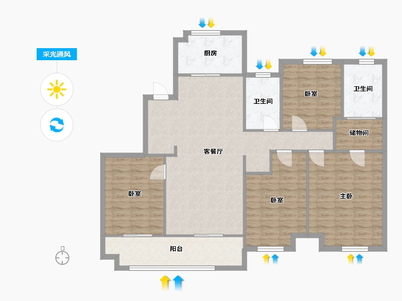 浙江省-温州市-瓯鹿幸福里-125.00-户型库-采光通风