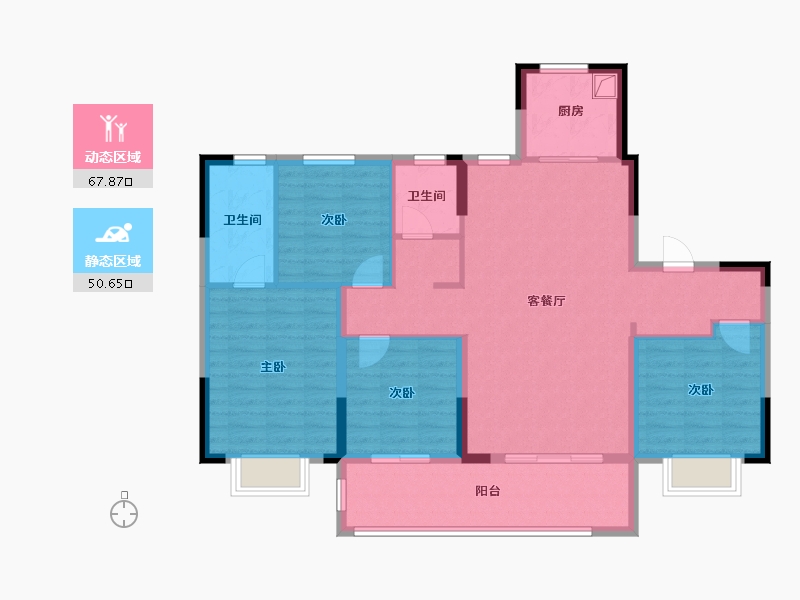 浙江省-宁波市-官山印小区-106.40-户型库-动静分区