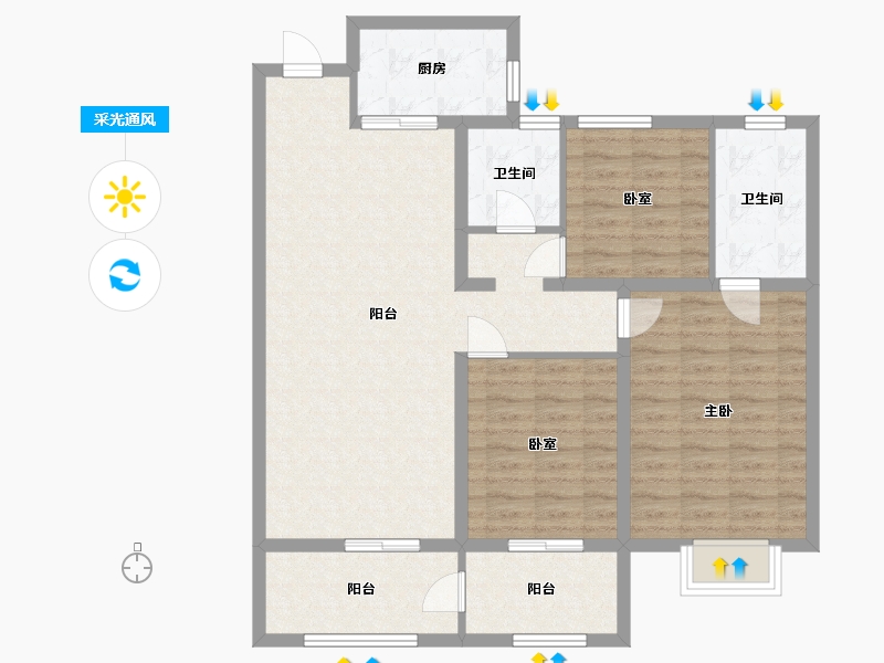 山东省-淄博市-龙泉家园悦景台-101.20-户型库-采光通风