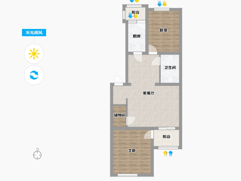 北京-北京市-怡乐北街小区-212号楼-61.68-户型库-采光通风