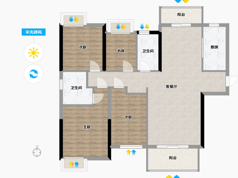 湖南省-长沙市-富力芙蓉新天地-135.00-户型库-采光通风