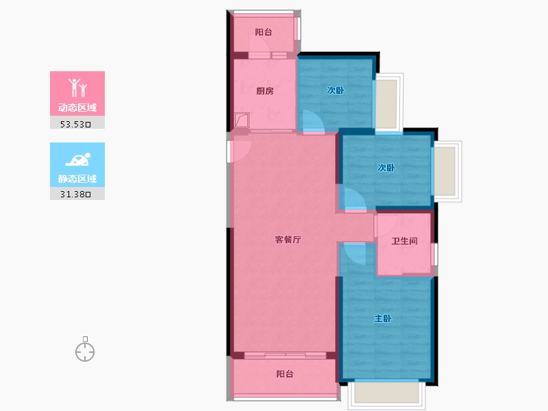 陕西省-渭南市-恒大珺睿府-80.39-户型库-动静分区