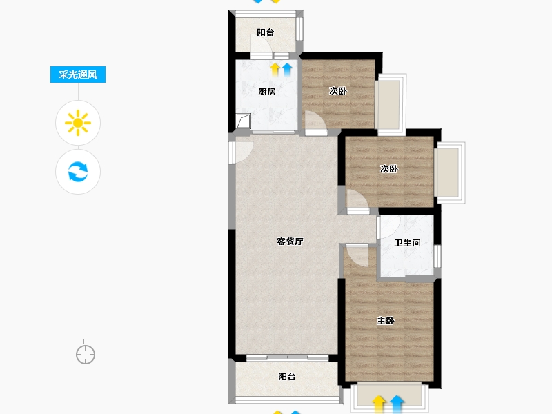 陕西省-渭南市-恒大珺睿府-80.39-户型库-采光通风