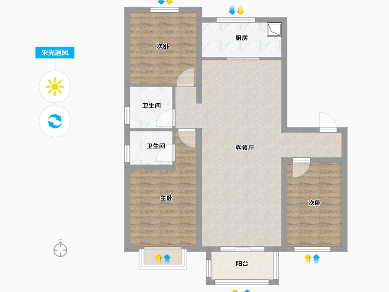 河北省-沧州市-盛达丽景-96.80-户型库-采光通风