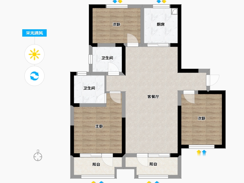 山东省-青岛市-金色蓝庭西区-102.40-户型库-采光通风