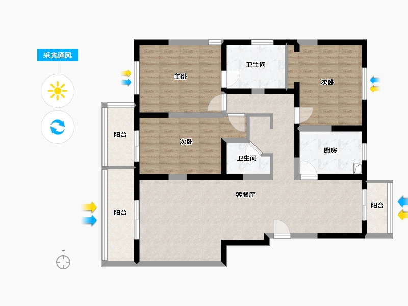 陕西省-西安市-紫薇田园都市-H区-110.24-户型库-采光通风