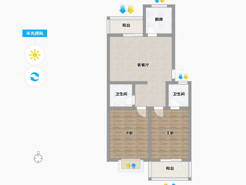 河南省-新乡市-留庄营-72.00-户型库-采光通风