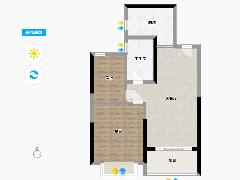 江苏省-扬州市-恒大观澜府-64.80-户型库-采光通风