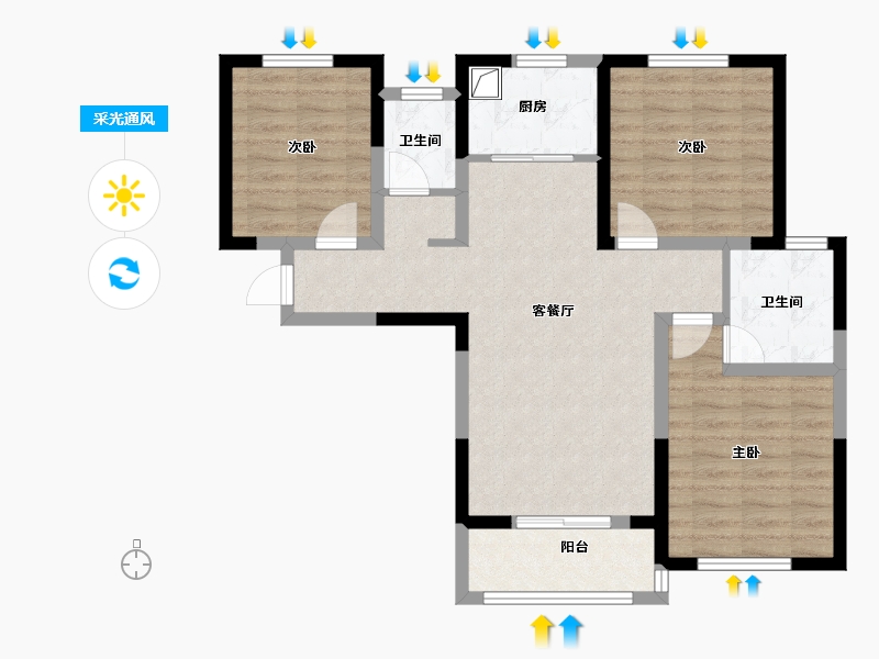 河南省-郑州市-五矿二十三冶天一花园项目部-96.00-户型库-采光通风