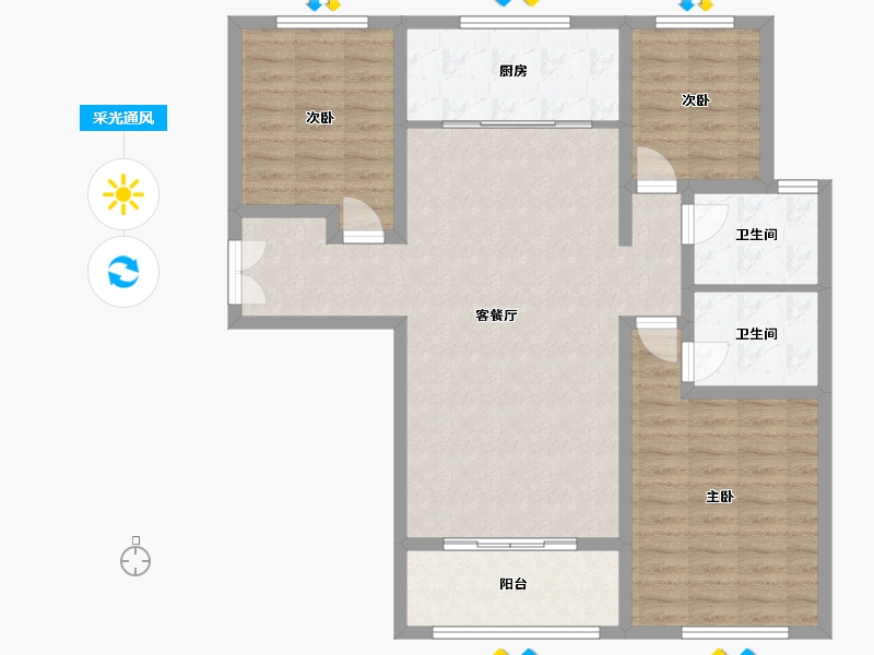 山东省-德州市-牡丹华府-103.30-户型库-采光通风