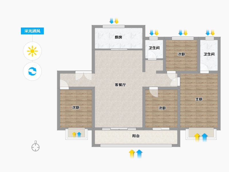 山东省-济南市-翰林樾小区-120.80-户型库-采光通风