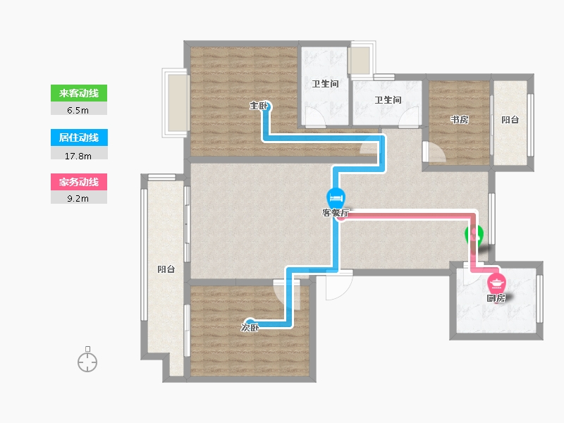 江苏省-淮安市-清和园-128.00-户型库-动静线