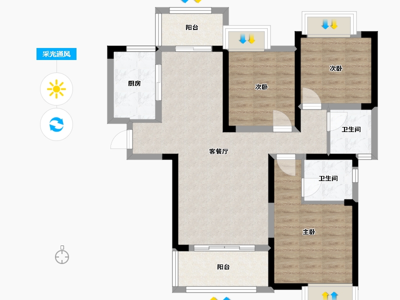 湖南省-株洲市-华晨格林水岸-96.32-户型库-采光通风