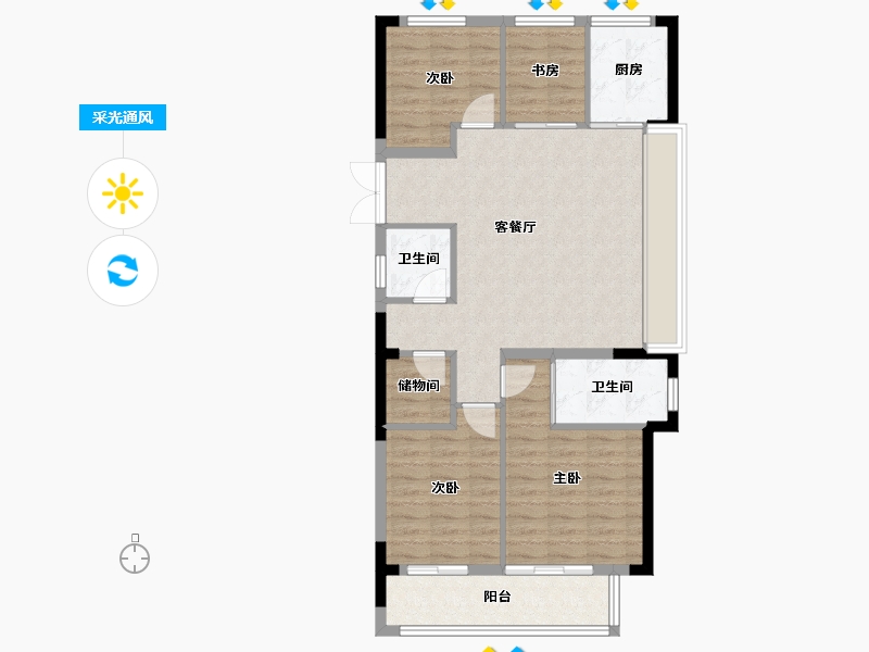 浙江省-绍兴市-振东颐居-89.05-户型库-采光通风