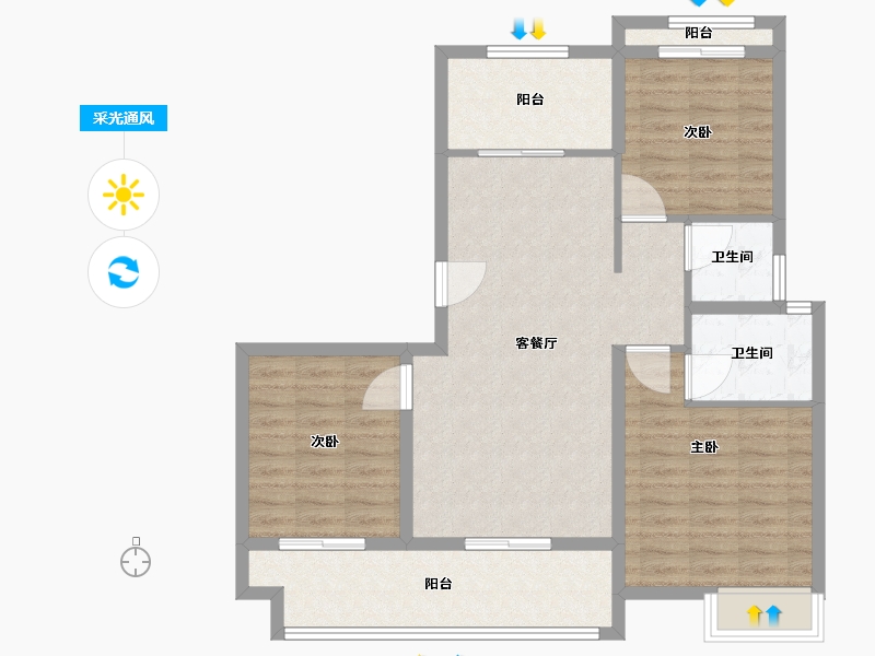 浙江省-温州市-华董·华富广场-89.60-户型库-采光通风