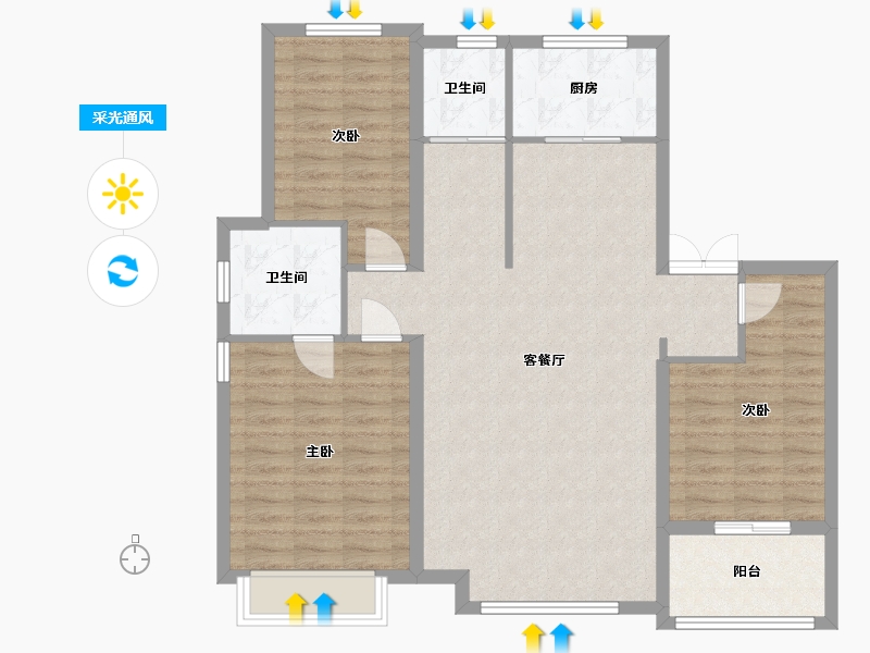 新疆维吾尔自治区-石河子市-百合园-107.28-户型库-采光通风