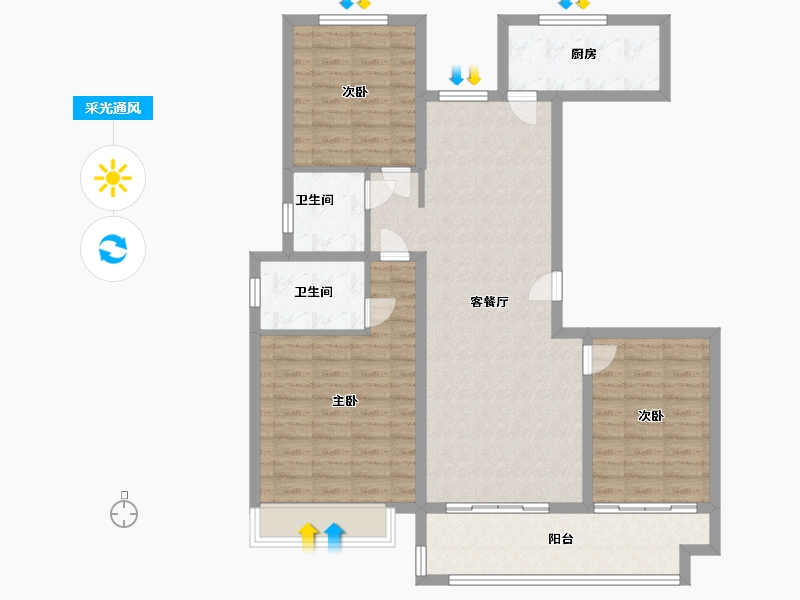 河南省-安阳市-新城国际三期-105.26-户型库-采光通风