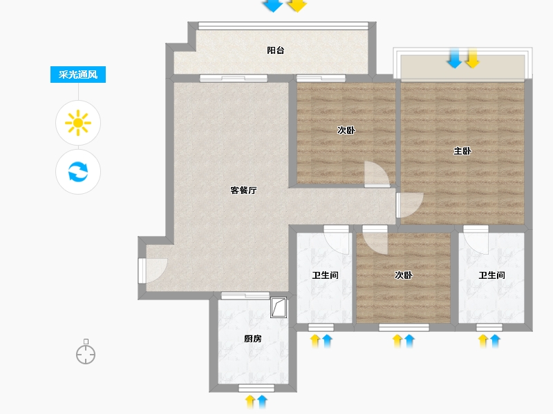 江苏省-常州市-泰村花园-96.00-户型库-采光通风