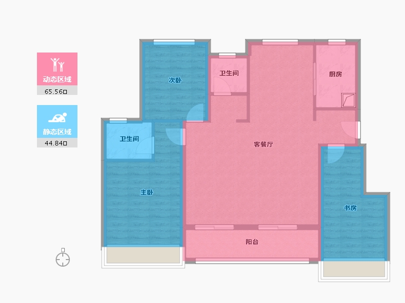 陕西省-西安市-绿地西安世界中心-96.80-户型库-动静分区