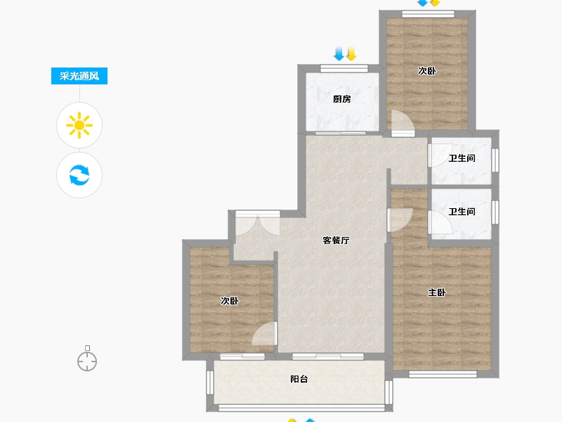 江苏省-徐州市-恒华天玺-85.76-户型库-采光通风