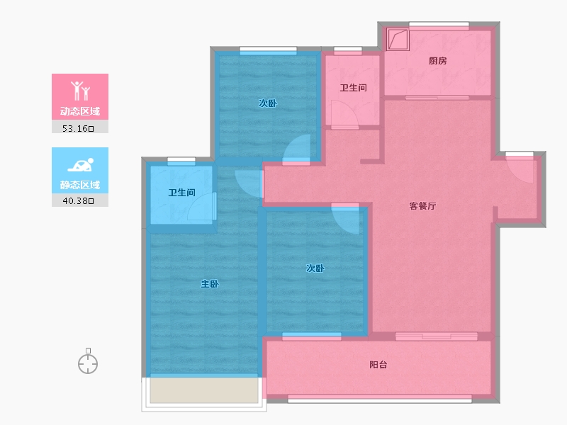 陕西省-西安市-绿地西安世界中心-87.20-户型库-动静分区