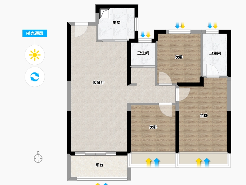 河南省-新乡市-通派昌建牧云台-93.60-户型库-采光通风