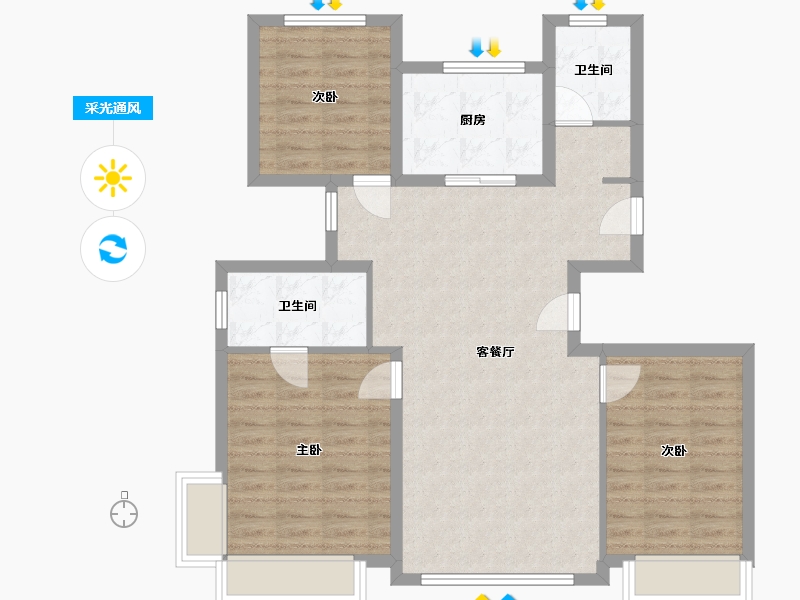 河北省-石家庄市-保利·文华天珺-89.55-户型库-采光通风