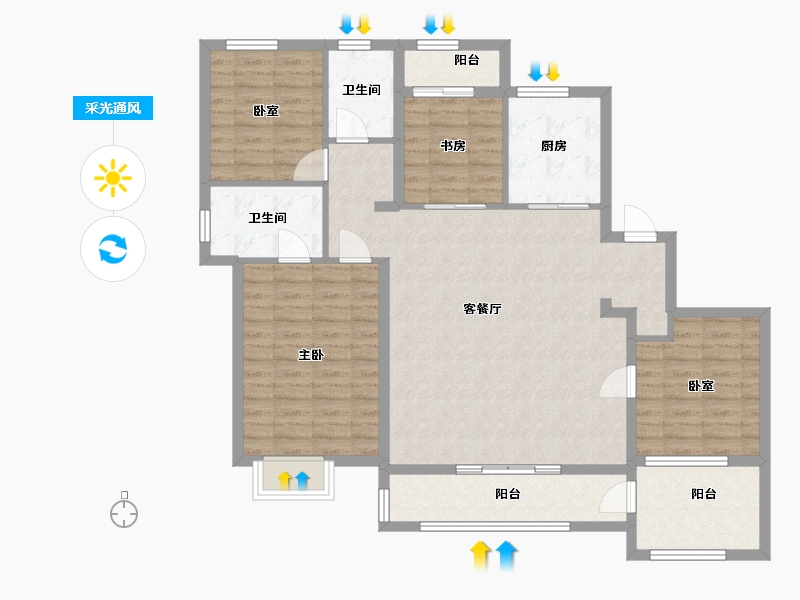 陕西省-西安市-轨交绿城江语云庭-114.29-户型库-采光通风