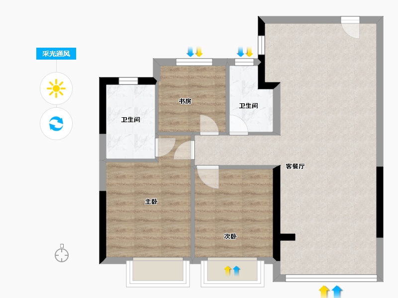 浙江省-温州市-绿城·海棠鸣翠-71.40-户型库-采光通风