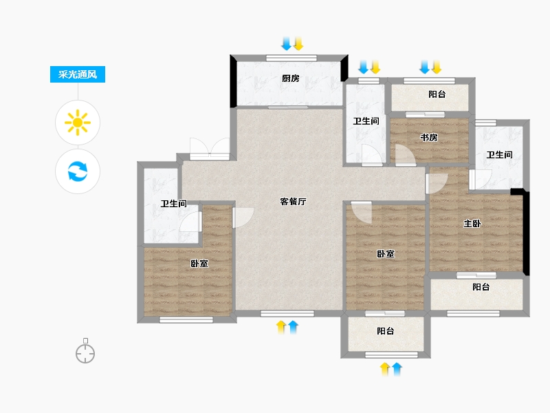 浙江省-宁波市-得力·玖和府-111.38-户型库-采光通风