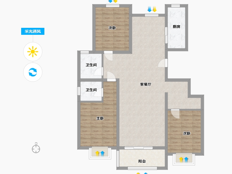 山东省-泰安市-杏岗书苑-104.00-户型库-采光通风