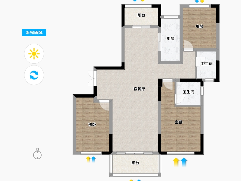 湖南省-常德市-曙光锦城-102.38-户型库-采光通风