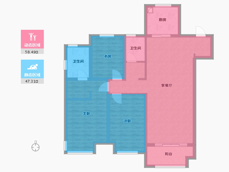 内蒙古自治区-呼和浩特市-融创鹏辉玉兰天宸-108.00-户型库-动静分区