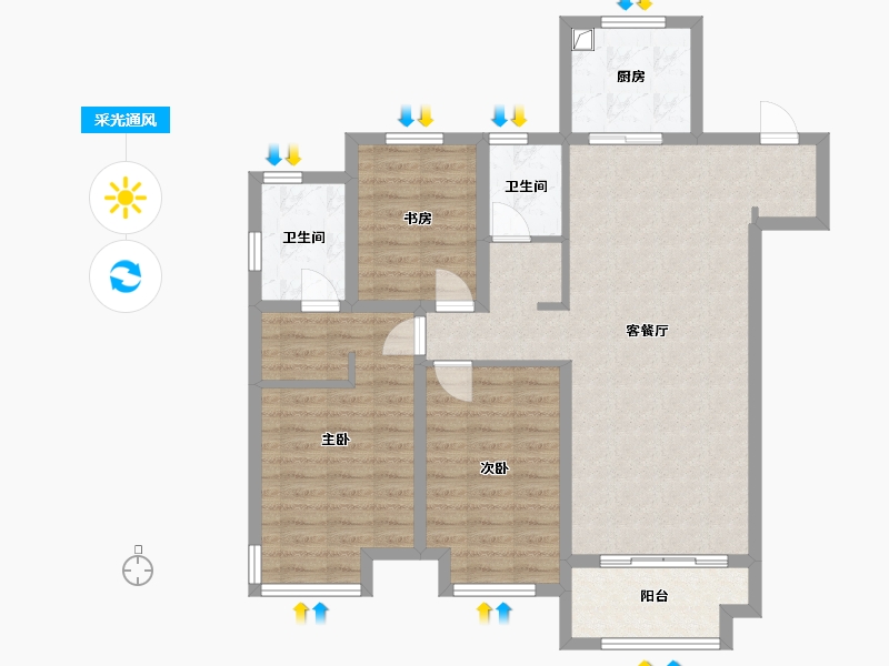 内蒙古自治区-呼和浩特市-融创鹏辉玉兰天宸-108.00-户型库-采光通风