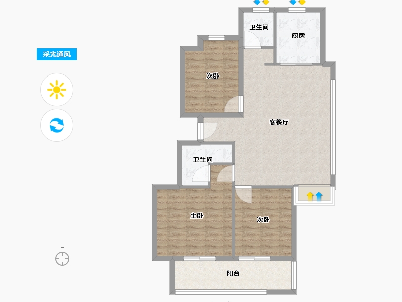 江苏省-徐州市-恒华天玺-90.40-户型库-采光通风