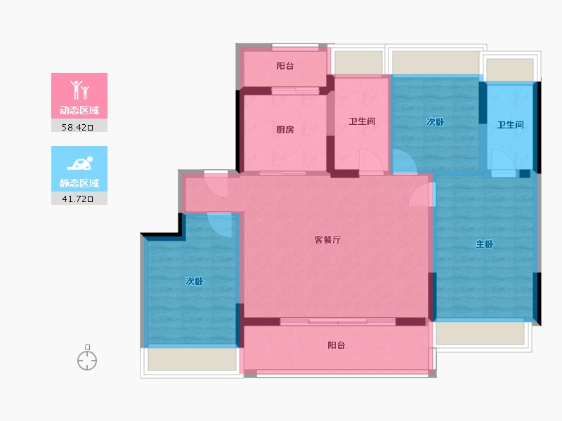 江苏省-扬州市-蝶湖院-89.60-户型库-动静分区