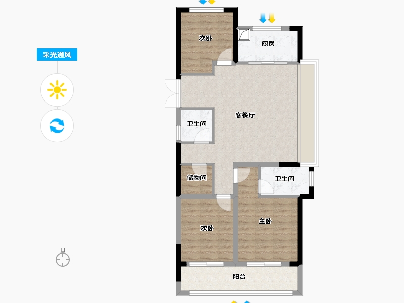 浙江省-绍兴市-振东颐居-84.38-户型库-采光通风