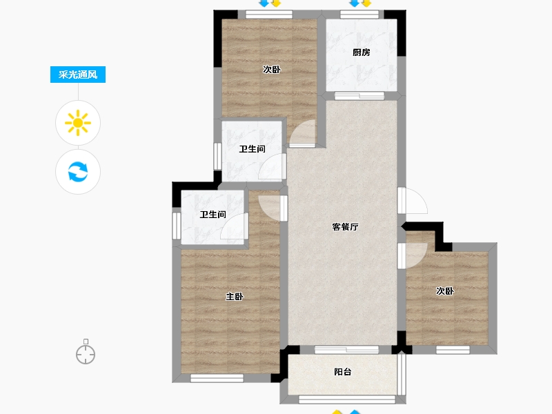 山东省-泰安市-铂悦青云-85.37-户型库-采光通风