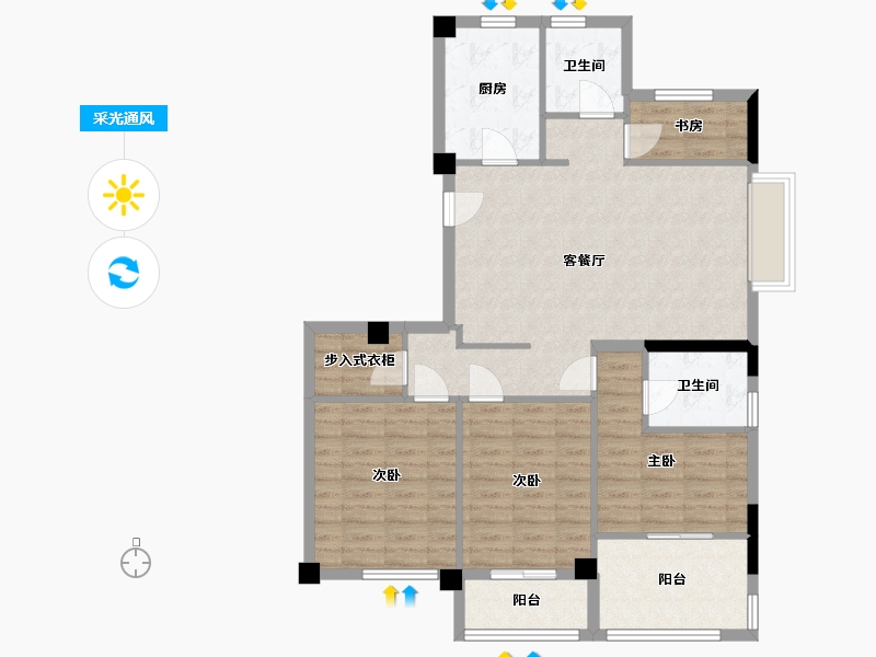 浙江省-宁波市-得力·玖和府-98.85-户型库-采光通风