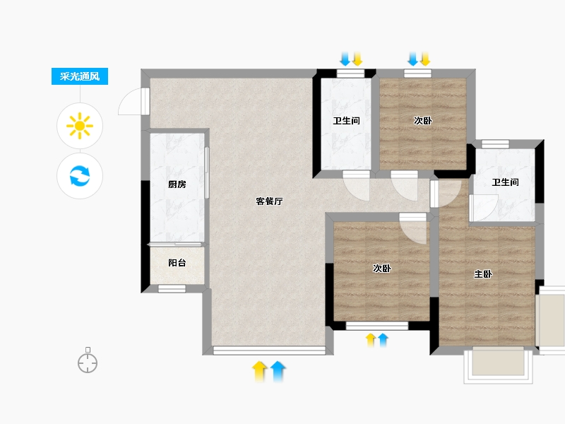 四川省-眉山市-凤鸣朝阳一期-72.92-户型库-采光通风