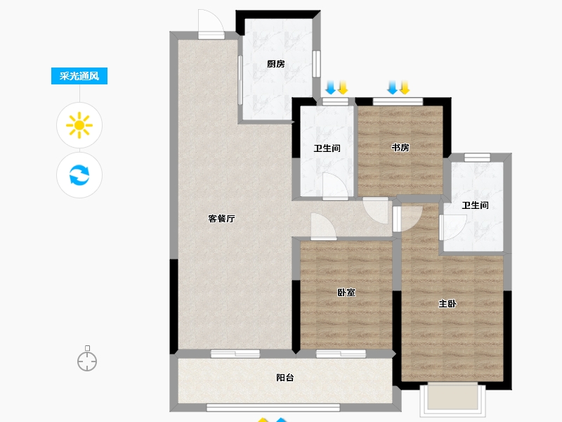 浙江省-宁波市-姚玖湾-88.00-户型库-采光通风