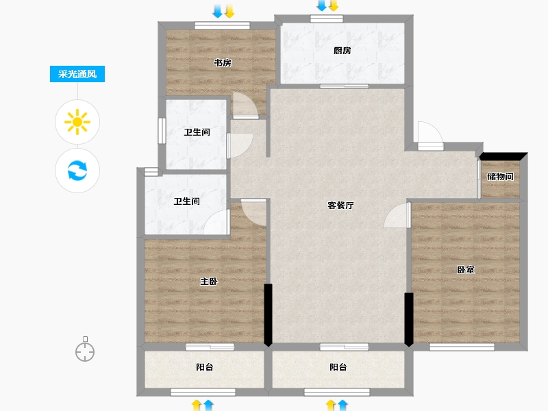 浙江省-宁波市-得力·玖和府-102.40-户型库-采光通风