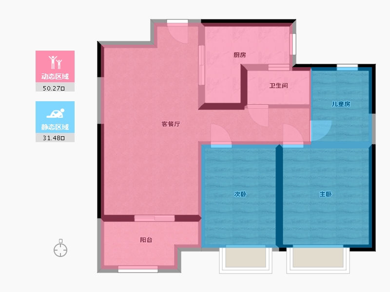 陕西省-咸阳市-桂语江南二期-72.04-户型库-动静分区