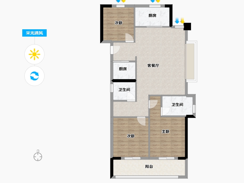 浙江省-宁波市-大观未来里-94.38-户型库-采光通风