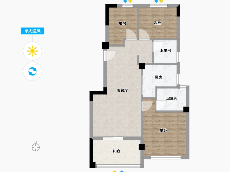 浙江省-宁波市-得力·玖和府-68.26-户型库-采光通风