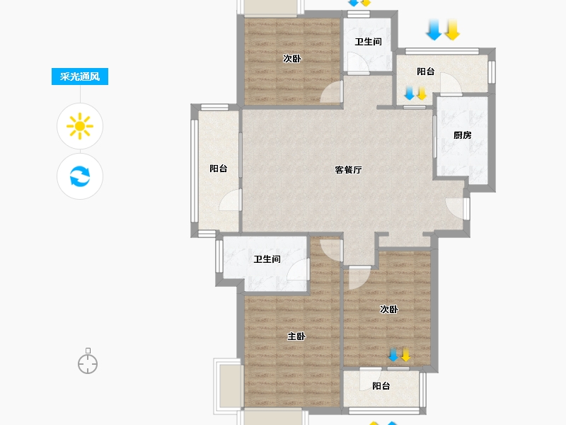 浙江省-杭州市-圣苑小区-105.02-户型库-采光通风