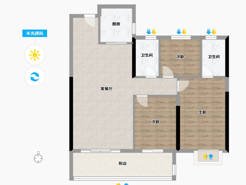 福建省-漳州市-励欧南湖一号-92.00-户型库-采光通风