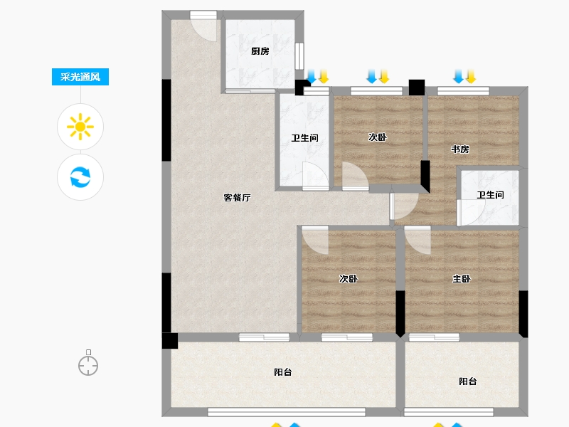 贵州省-毕节市-公园1号-87.96-户型库-采光通风