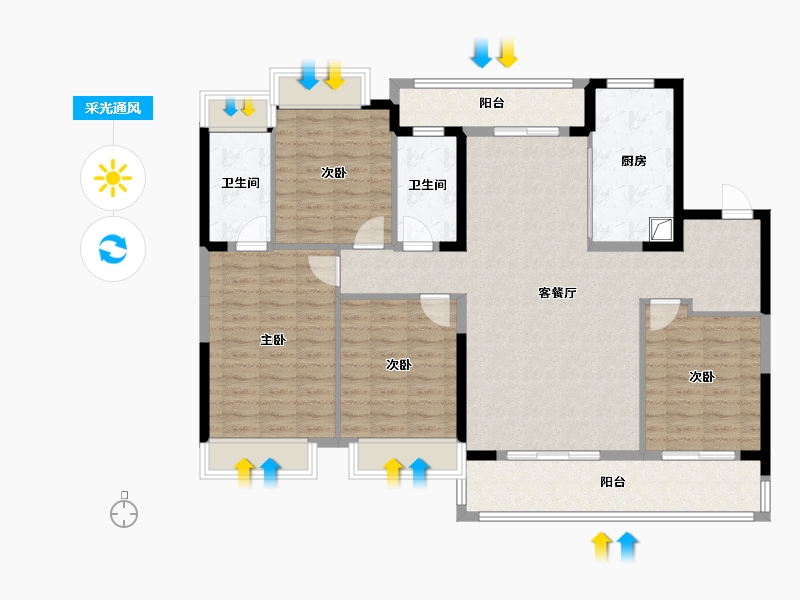 湖南省-长沙市-明昇·望月府-126.70-户型库-采光通风