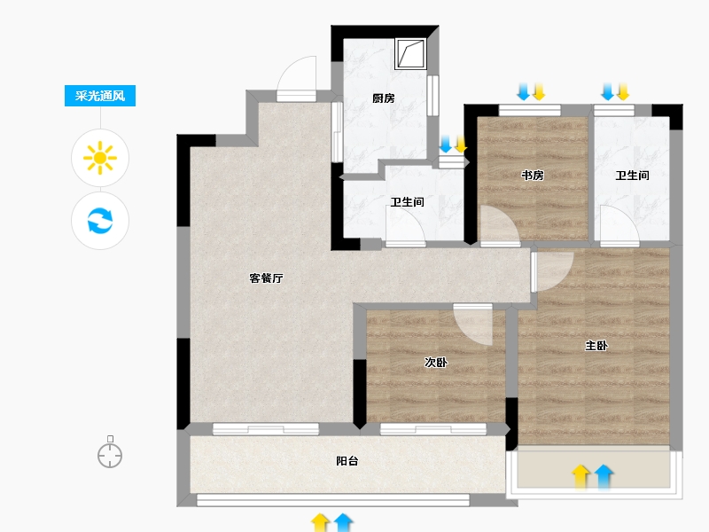 浙江省-嘉兴市-玖晟园-65.79-户型库-采光通风